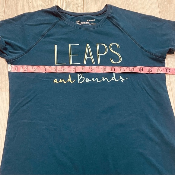 UNDER ARMOUR Leaps and Bounds Short Sleeve Teal Loose HeatGear T-Shirt Size YLG - Picture 6 of 7